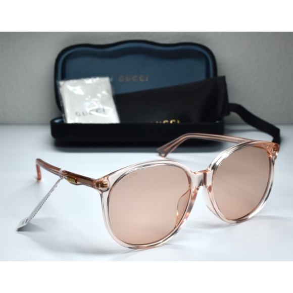 GUCCI GG0261SA 006 SHINY TRANSPARENT ORANGE ROUND SUNGLASSES. 57mm - Picture 3 of 12